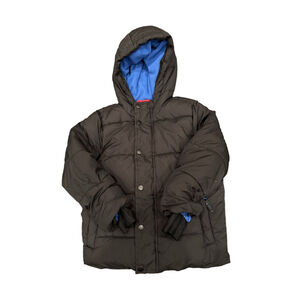 Amazon Essentials Boys Puffer Jacket Black Blue Fleece Lined Hood Size XS 4-5